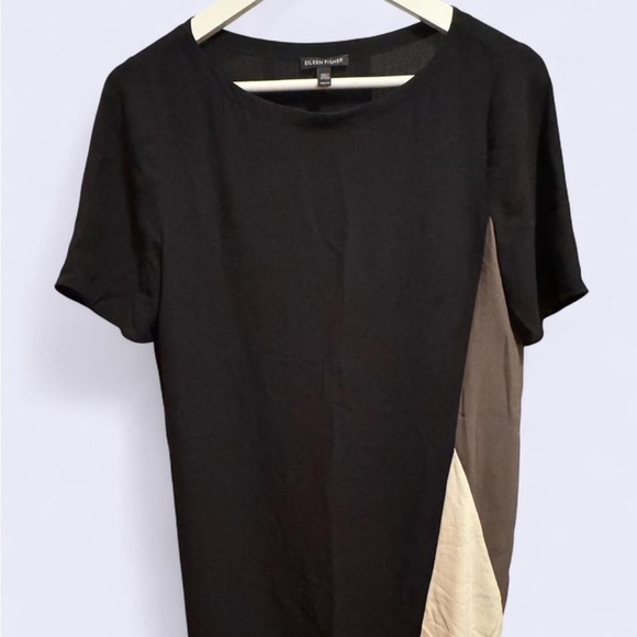 Eileen Fisher Bateau Neck Knee Length Dress Black Silk Crepe XS tall petite - Picture 6 of 6